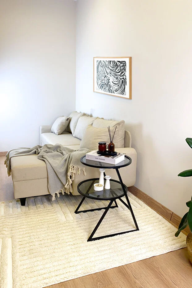 Valencia Yan Sehpa - Siyah Metal Füme Camlı Çok Amaçlı Yan Sehpa